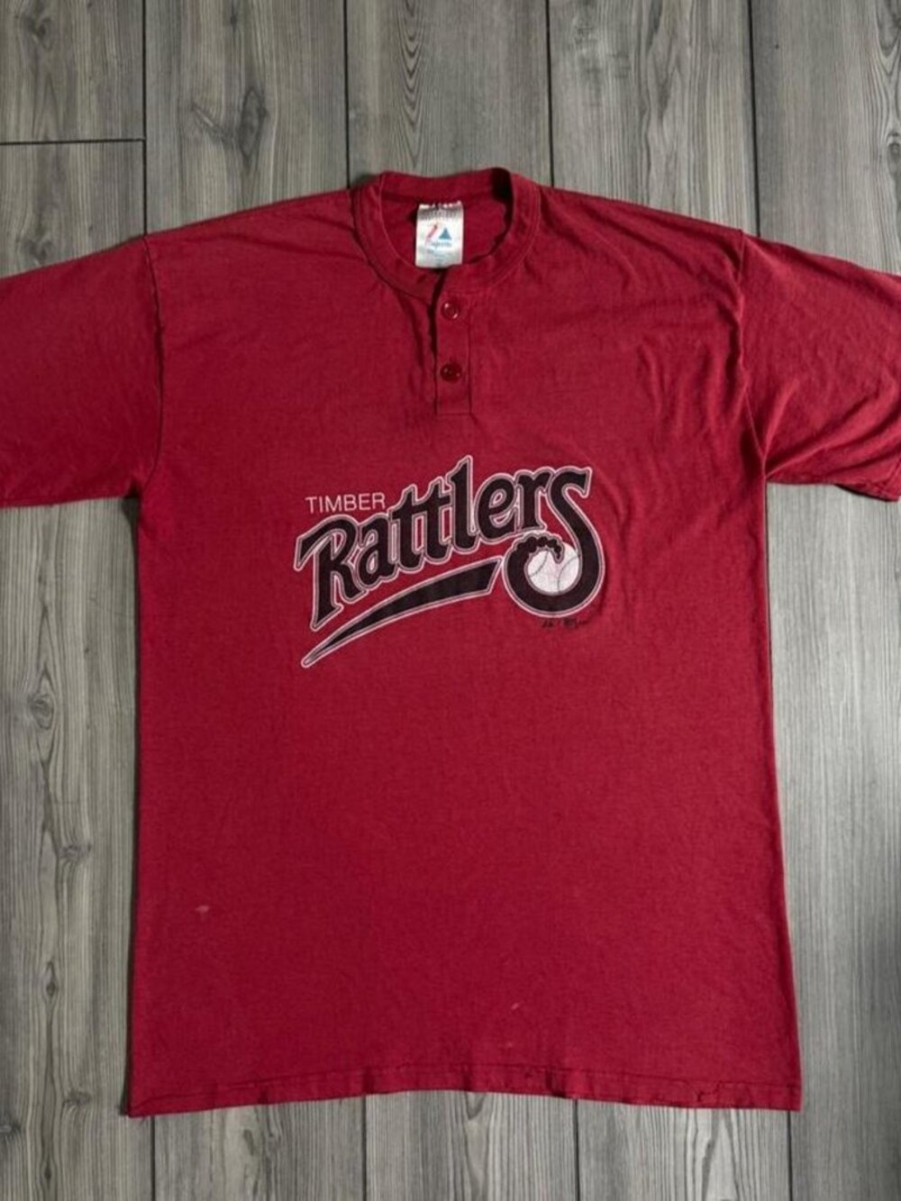 Vintage 00s Majestic MLB Timber Rattlers Henley Graphic Tee